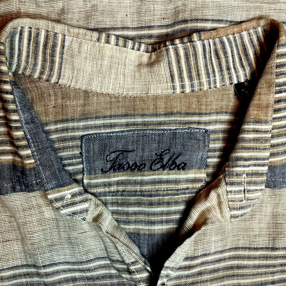 Unisex Tasso Elba Natural Earth Tone Striped Button Up Short Sleeve (SIZE M) - Picture 3 of 4